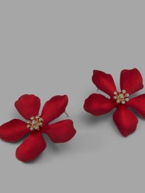 Aldo Red Floral Crystal-Center Stud Earrings
